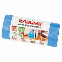 Мешки для мусора 30 л, синие, в рулоне 30 шт., ПНД, 10 мкм, 600х500 мм, LAIMA, 601378 в Омске