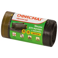Мешки для мусора 30 л, с завязками, черные, в рулоне 30 шт., ПНД, 10 мкм, 570х450 мм, Офисмаг, 601396 в Омске