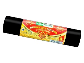 Мешки для мусора 120 л, с завязками, черные, в рулоне 10 шт., ПНД, 15 мкм, 800х750 мм, VIP, Z12010black в Омске