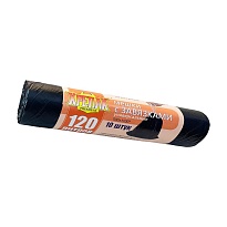 Мешки для мусора 120 л, с завязками, черные, в рулоне 10 шт., ПНД, 16 мкм, 1100х700 мм, Крепак, 4607075710320 в Омске