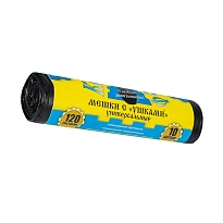 Мешки для мусора 120 л, с ушками, черные, в рулоне 10 шт., ПНД, 13 мкм, 1050х680 мм, Крепакоф, 4607075710436 в Омске