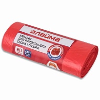 Мешки для мусора 60 л, красный, в рулоне 20 шт., ПНД, 10 мкм, 680х580 мм, LAIMA, 606702 в Омске