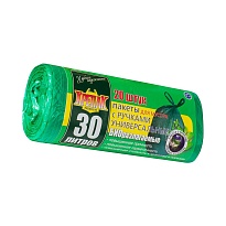Мешки для мусора 30 л, биоразлагаемые, с ручками, черные, в рулоне 20 шт., ПНД, 11 мкм, 660х500 мм, Крепак, 4607075710030 в Омске