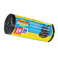 Мешки для мусора 30 л, черные, в рулоне 30 шт., ПНД, 9 мкм, 600х500 мм, Крепак, 4607075710108 в Омске