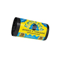 Мешки для мусора 20 л, с ушками, черные, в рулоне 30 шт., ПНД, 10 мкм, 550х440 мм, Крепакоф, 4607075710405 в Омске