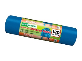 Мешки для мусора 120 л, синие, в рулоне 10 шт., ПНД, 14 мкм, 1100х700 мм, EXTRA, ex1201802 в Омске
