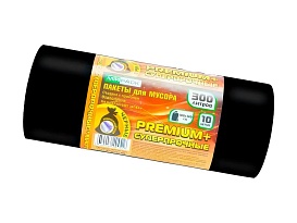 Мешки для мусора 300 л, черные, в рулоне 10 шт., ПВД 70 мкм, 1400х1000 мм, PREMIUM+, 30010160 в Омске
