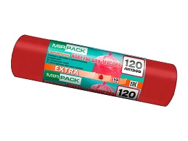 Мешки для мусора 120 л, красные, в рулоне 10 шт., ПНД, 14 мкм, 1100х700 мм, EXTRA, ex1201805 в Омске