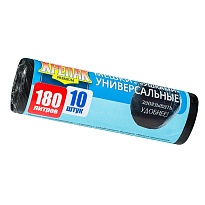 Мешки для мусора 180 л, с ушками, черные, в рулоне 10 шт., ПНД, 20 мкм, 1150х800 мм, Крепак, 4607075710498 в Омске