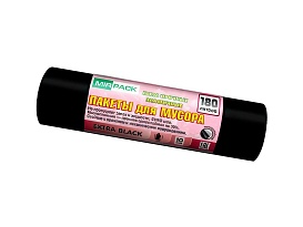Мешки для мусора 180 л, ароматизированные, черные, в рулоне 10 шт., ПВД, 50 мкм, 1100х930 мм, EXTRA black, 18008301 в Омске