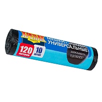 Мешки для мусора 120 л, с ушками, черные, в рулоне 10 шт., ПНД, 15 мкм, 1100х700 мм, Крепак, 4607075710474 в Омске