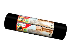 Мешки для мусора 120 л, черные, в рулоне 10 шт., ПНД, 12 мкм, 1100х700 мм, MIRPACK Classik, 1201011 в Омске