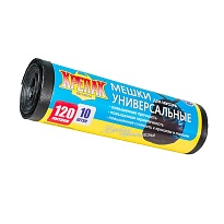 Мешки для мусора 120 л, черные, в рулоне 10 шт., ПНД, 15 мкм, 1100х700 мм, Крепак, 4607075710214 в Омске