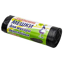 Мешки для мусора 160 л, черные, в рулоне 10 шт., ПВД, 23 мкм, 1200х900 мм, Любаша, 607681 в Омске