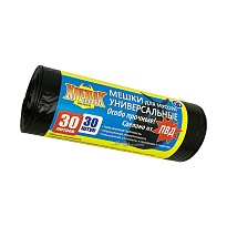 Мешки для мусора 30 л, черные, в рулоне 30 шт., ПНД, 35 мкм, 600х500 мм, Крепак, 4607075710788 в Омске