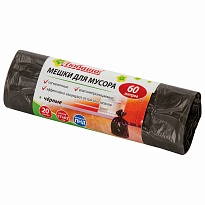 Мешки для мусора 60 л, черные, в рулоне 20 шт., ПНД, 5 мкм, 650х570 мм, Любаша, 605331 в Омске