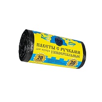 Мешки для мусора 20 л, с ручками, черные, в рулоне 30 шт., ПНД, 10 мкм, 550х440 мм, Крепакоф, 4607075710658 в Омске