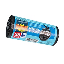 Мешки для мусора 30 л, с ушками, черные, в рулоне 30 шт., ПНД, 9 мкм, 600х500 мм, Крепак, 4607075710450 в Омске