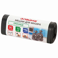 Мешки для мусора 90 л, черные, в рулоне 10 шт., ПВД, 25 мкм, 950х600 мм, LAIMA, 605332 в Омске