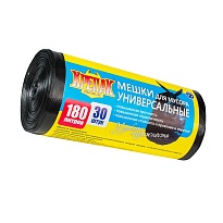 Мешки для мусора 180 л, черные, в рулоне 30 шт., ПНД, 20 мкм, 1150х800 мм, Крепак, 4607075710139 в Омске