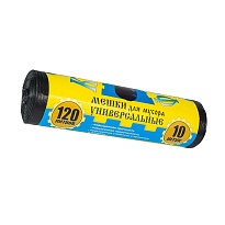 Мешки для мусора 120 л, с ушками, черные, в рулоне 10 шт., ПНД, 13 мкм, 1050х680 мм, Крепакоф, 4607075710252 в Омске