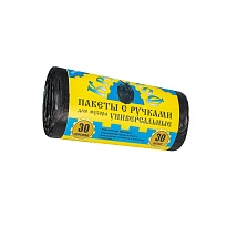 Мешки для мусора 30 л, с ручками, черные, в рулоне 30 шт., ПНД, 9 мкм, 620х480 мм, Крепакоф, 4607075710665 в Омске