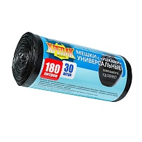 Мешки для мусора 180 л, с ушками, черные, в рулоне 30 шт., ПНД, 20 мкм, 1150х800 мм, Крепак, 4607075710399 в Омске