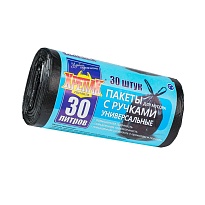 Мешки для мусора 30 л, с ручками, черные, в рулоне 30 шт., ПНД, 11 мкм, 660х500 мм, Крепак, 4607075710283 в Омске