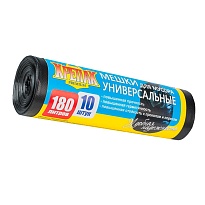 Мешки для мусора 180 л, черные, в рулоне 10 шт., ПНД, 20 мкм, 1150х800 мм, Крепак, 4607075710481 в Омске