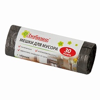 Мешки для мусора 30 л, черные, в рулоне 20 шт., ПНД, 5 мкм, 550х470 мм, Любаша эконом, 605329 в Омске