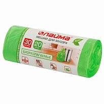 Мешки для мусора 30 л, биоразлагаемые, зеленые, в рулоне 20 шт., ПНД, 10 мкм, 600х500 мм, LAIMA, 601400 в Омске