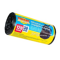 Мешки для мусора 120 л, черные, в рулоне 30 шт., ПНД, 15 мкм, 1100х700 мм, Крепак, 4607075710122 в Омске