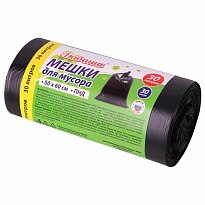 Мешки для мусора 30 л, черные, в рулоне 30 шт., ПНД, 10 мкм, 600х500 мм, Любаша, 608090 в Омске