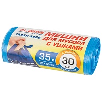 Мешки для мусора 35 л, с ушками, синие, в рулоне 30 шт., ПНД, 11 мкм, 650х500 мм, LAIMA ULTRA, 607684 в Омске