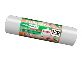 Мешки для мусора 120 л, белые, в рулоне 10 шт., ПНД, 14 мкм, 1100х700 мм, EXTRA, ex1201803 в Омске