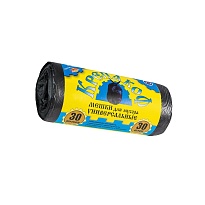 Мешки для мусора 30 л, с ушками, черные, в рулоне 30 шт., ПНД, 8 мкм, 580х460 мм, Крепакоф, 4607075710238 в Омске
