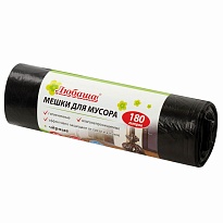 Мешки для мусора 180 л, черные, в рулоне 10 шт., ПВД, 24 мкм, 1060х800 мм, Любаша, 605336 в Омске