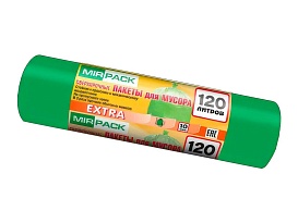 Мешки для мусора 120 л, зеленые, в рулоне 10 шт., ПНД, 14 мкм, 1100х700 мм, EXTRA, ex1201804 в Омске